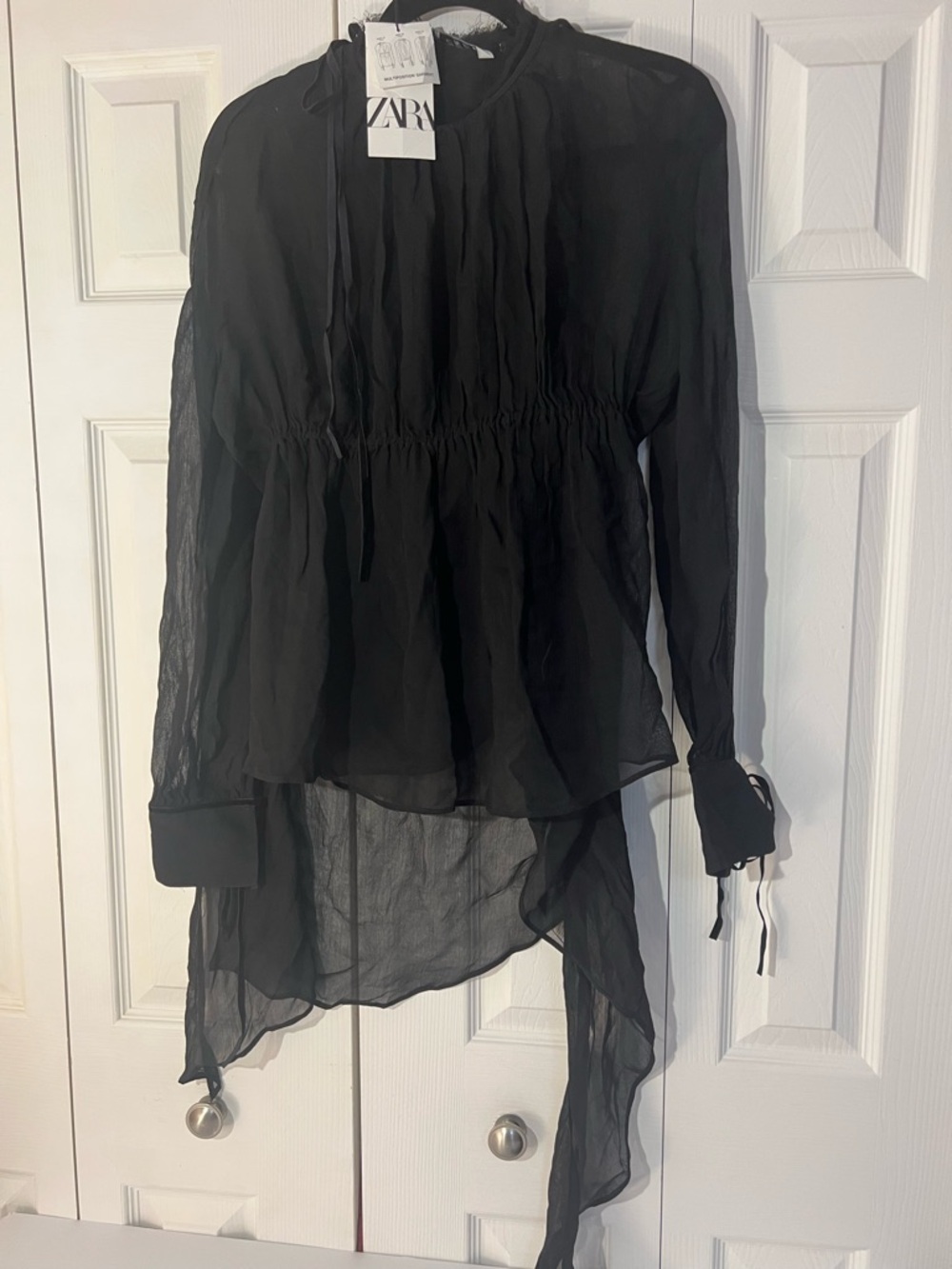 ZARA Sheer Black Chiffon Multi-position Blouse. S - Picture 13 of 16